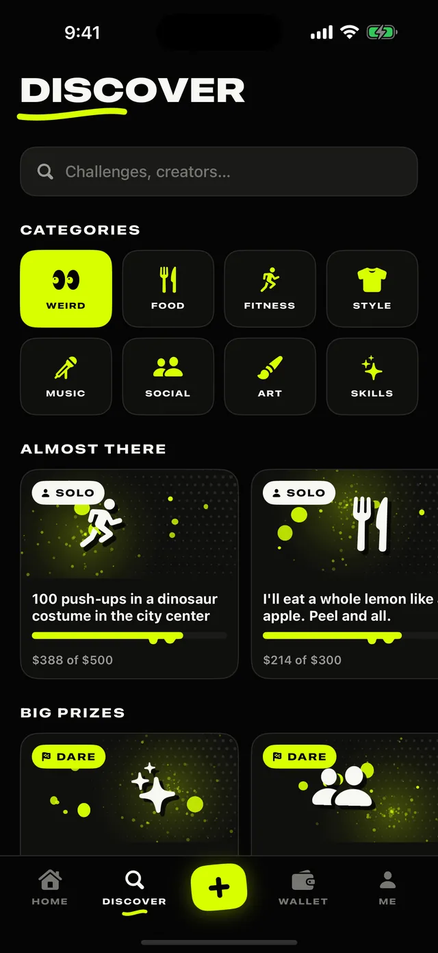 Discover: categories, challenges that are almost funded, and big prizes